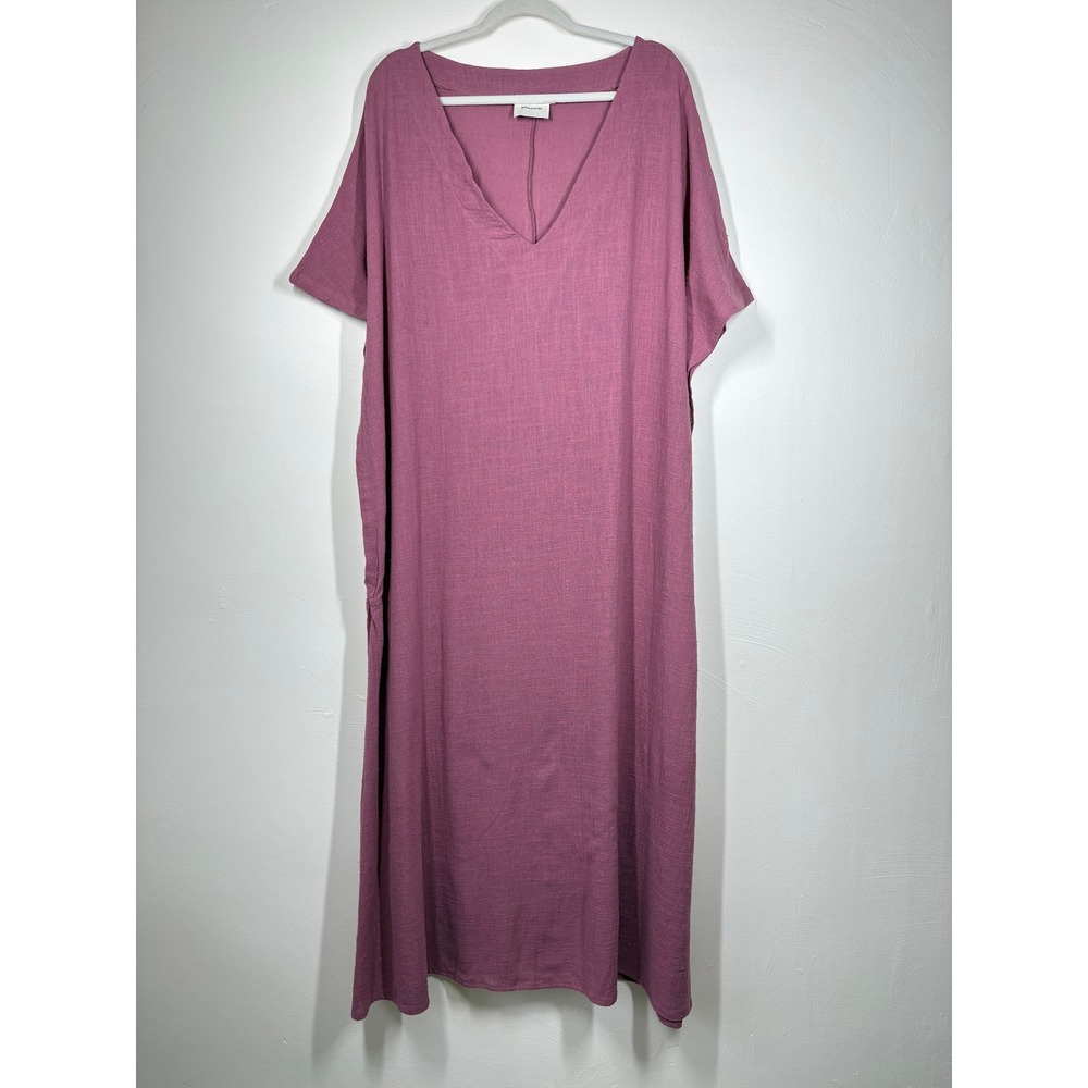 Bonne Journee Kaftan Maxi Dress 3 Pink Textured V-Neck Oversized Baggy Boho